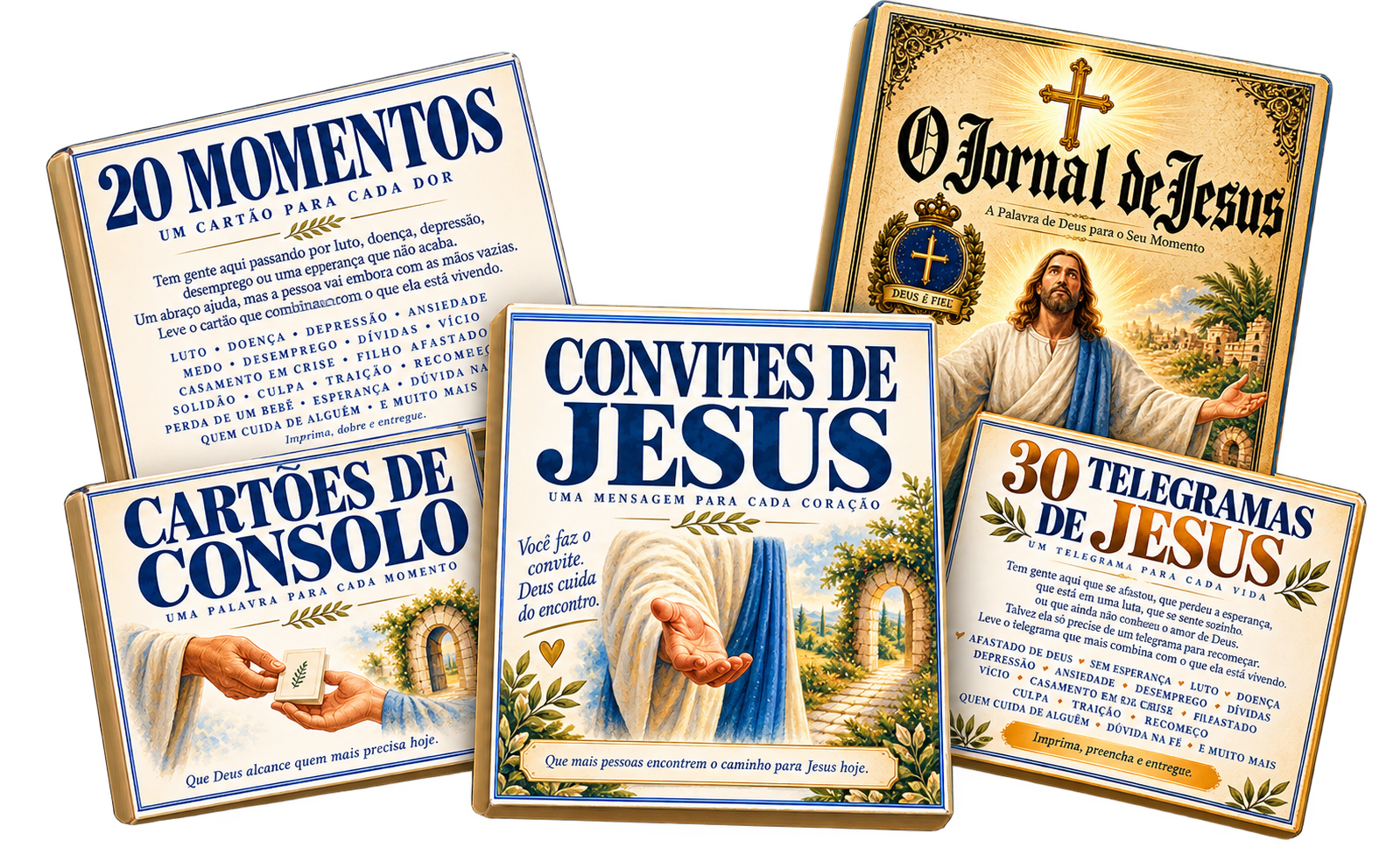Kit Premium Convites de Jesus com Jornal de Jesus, 20 Momentos, Cartões de Consolo e Telegramas de Jesus